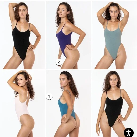 American Apparel GARMENT DYE SPAGHETTI THONG BODYSUIT XS CRÈME - Picture 5 of 7